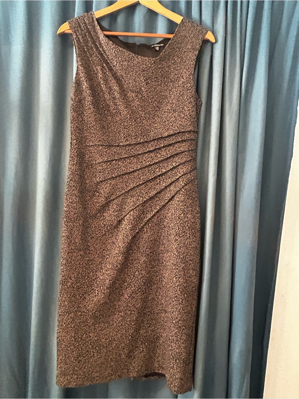 Sleeveless Textured Sheath Dress in Brown